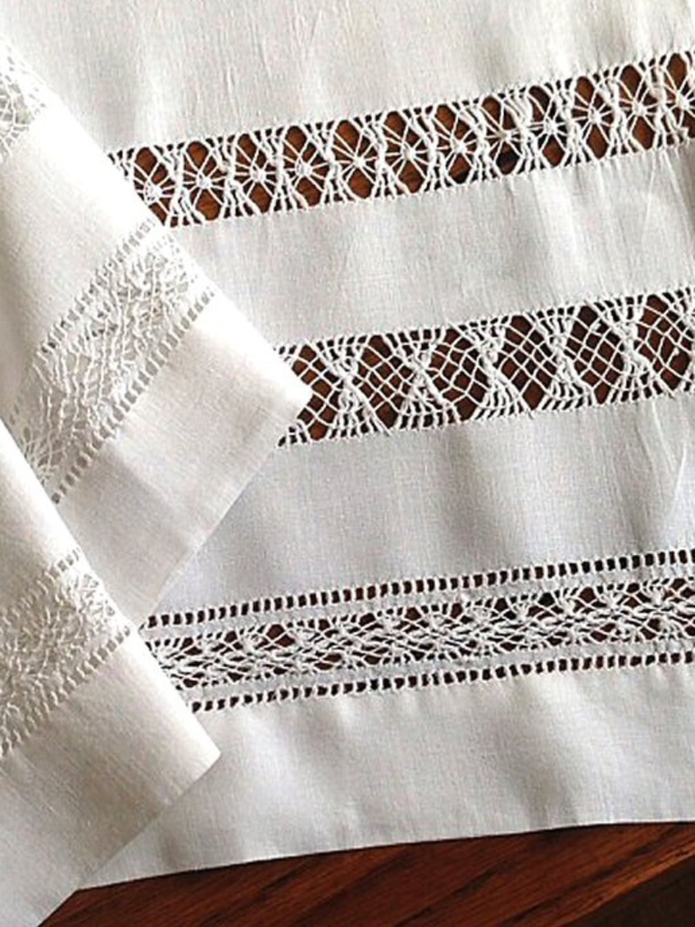 Italian vintage linen top sheet …3 rows of drawnwork..68” wide